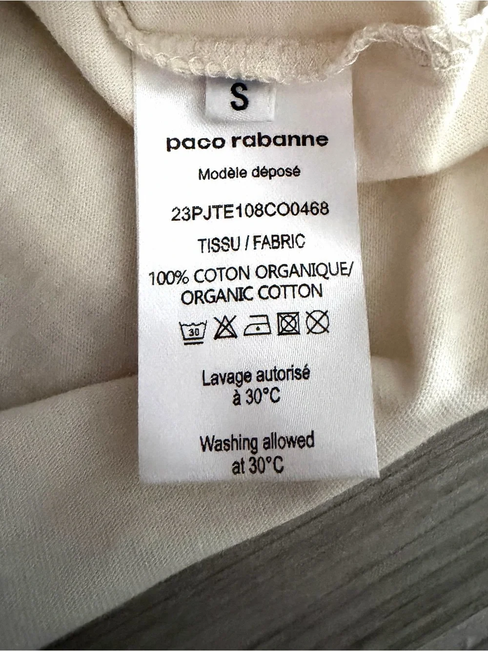 Paco Rabanne Ivory Trompe L’oeil necklace cropped T-Shirt Size S - Picture 5 of 7